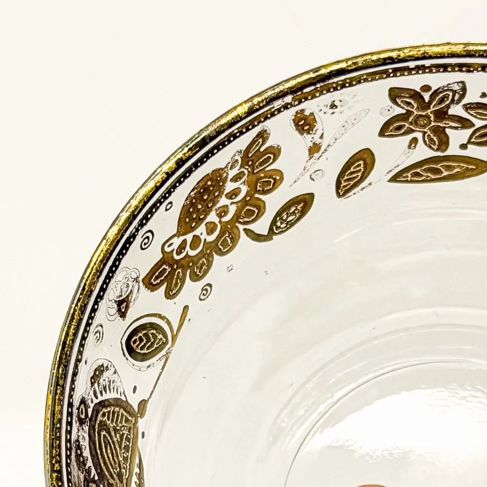 Vintage Culver MCM Gold Floral Cheese Board Glass Bowl Spreader Serving Set